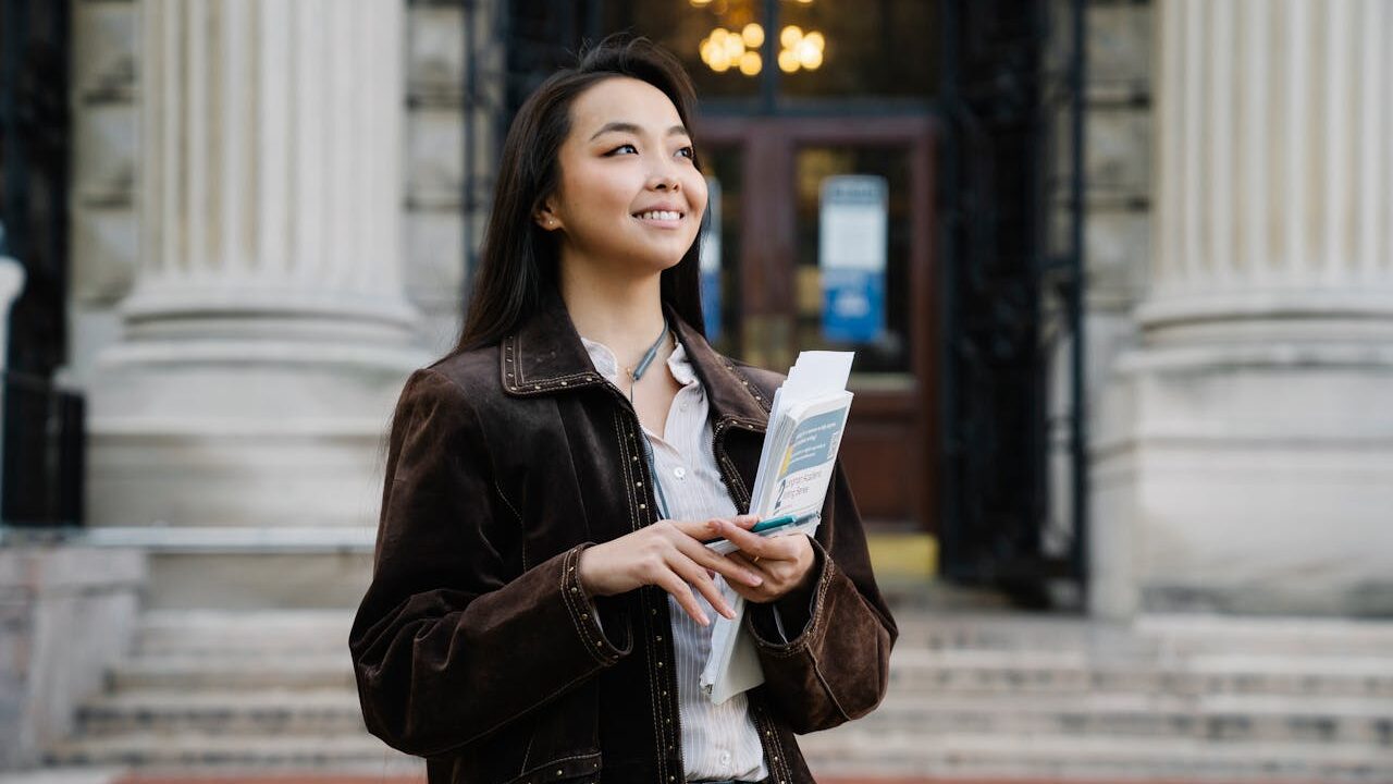 Student studying on campus